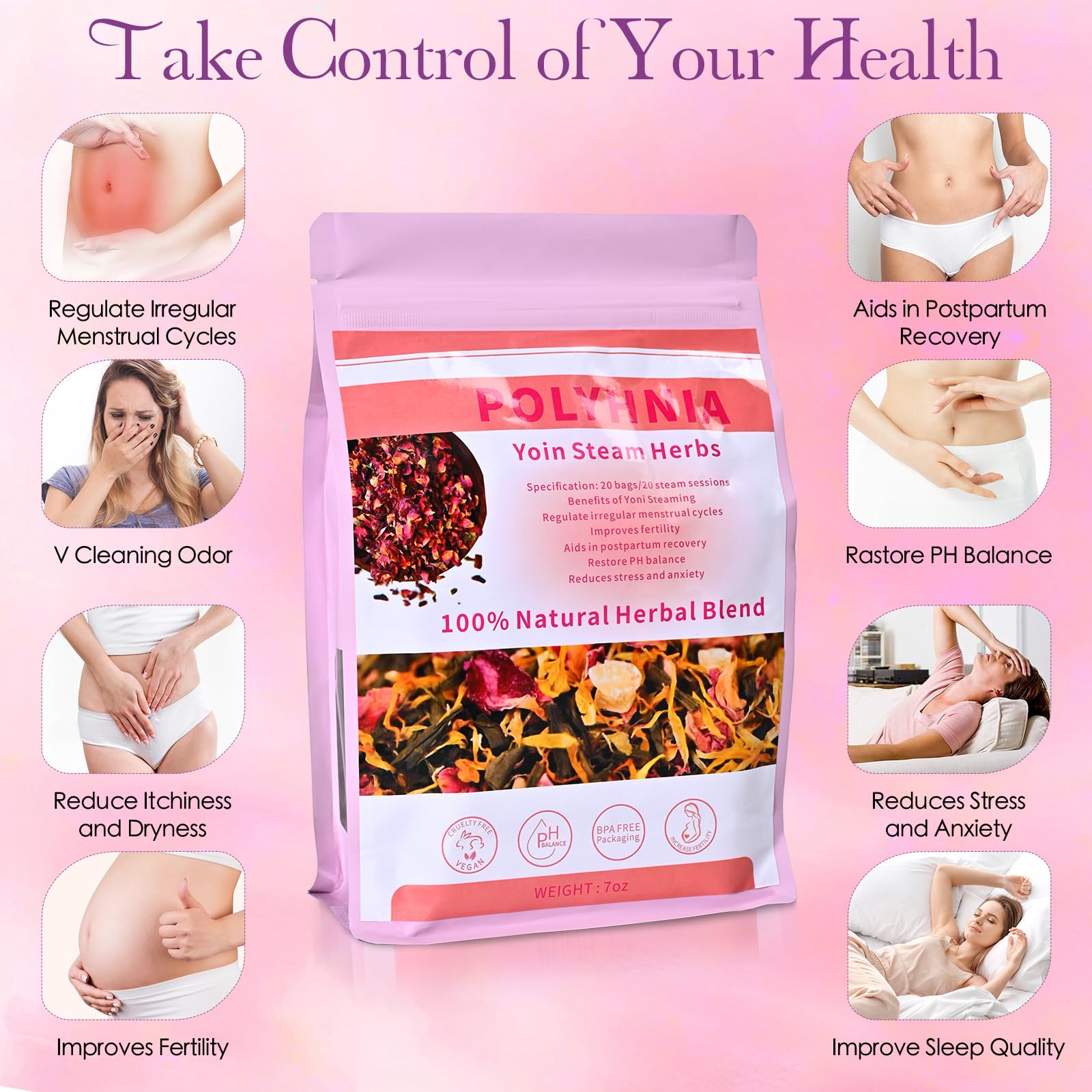 POLYHNIA Yoni Steam Herbs balance-focused mix supporting pH and comfort.