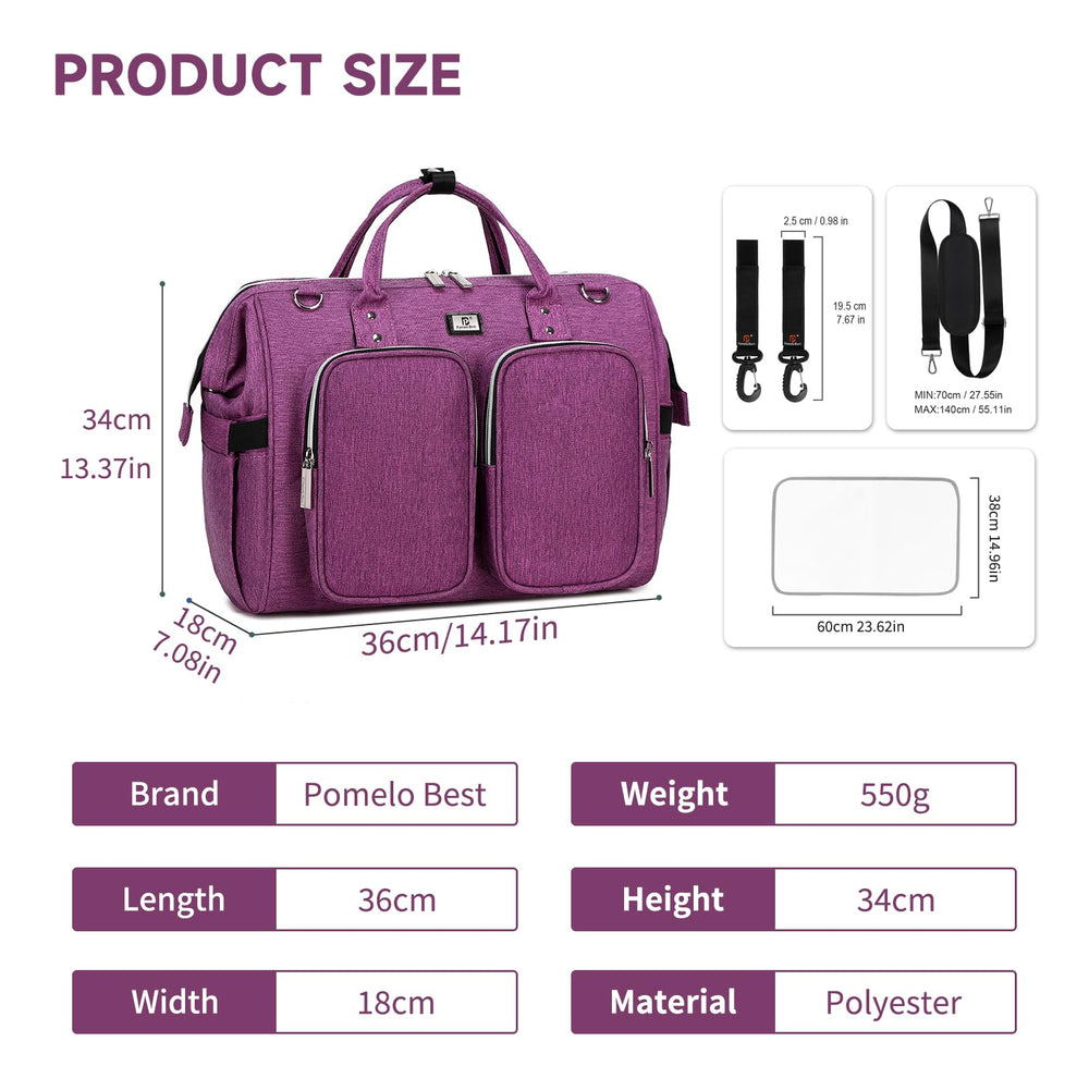Pomelo Best diaper bag tote unisex design fits both mom and dad