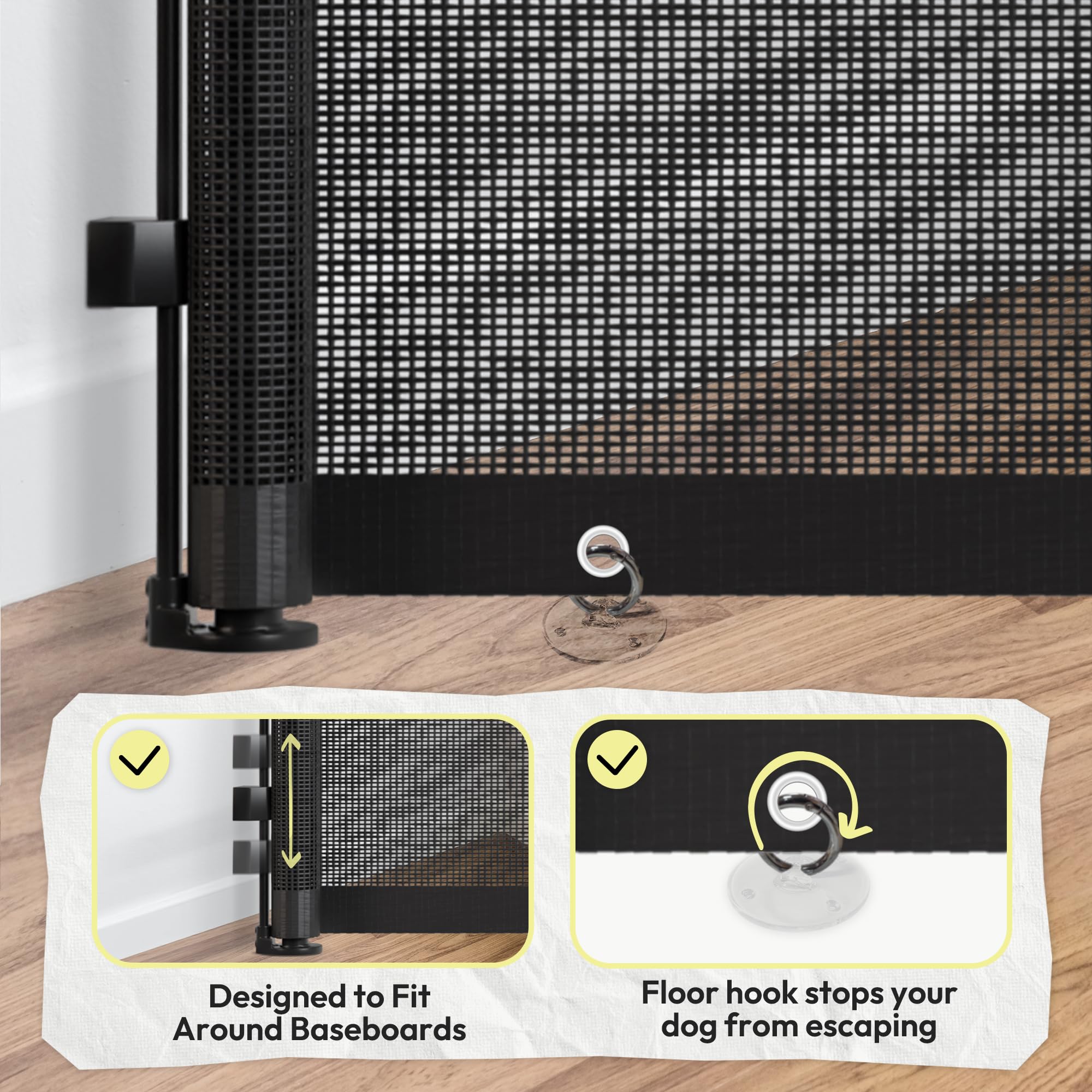 POMESEA indoor-outdoor gate suitable for stairs, doorways, and entryways.