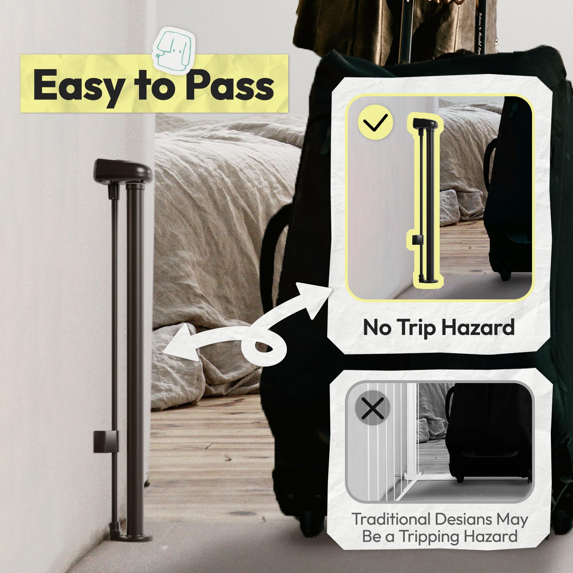 POMESEA low-step-over design eases passage for pets and owners.