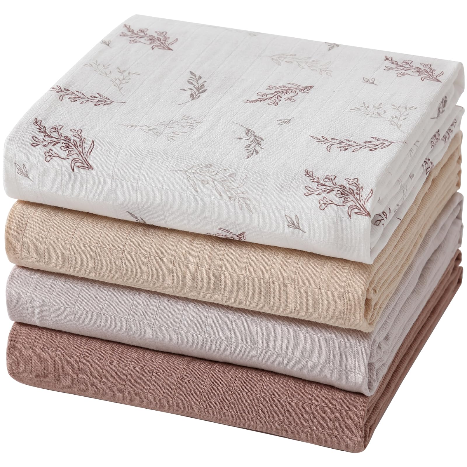 POMISO leaves-pattern muslin swaddle blanket for gentle baby comfort