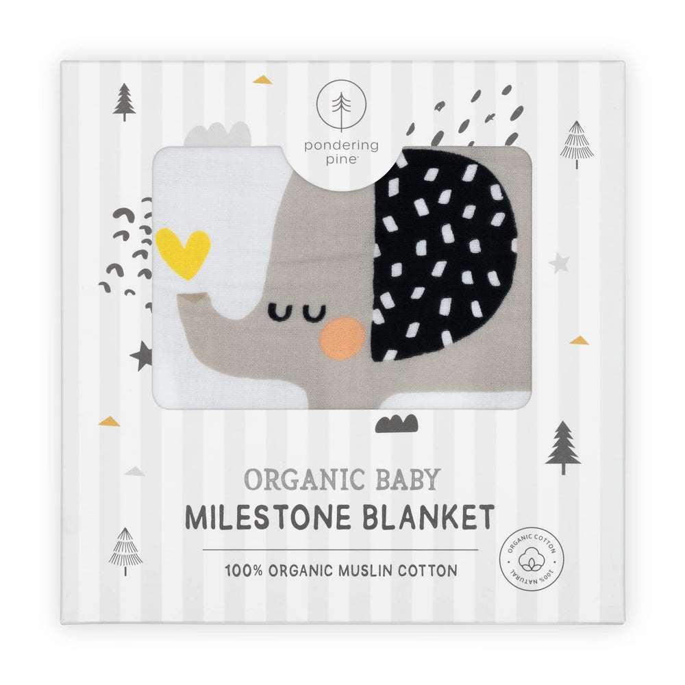 Pondering Pine first-year milestones blanket helps capture precious memories.