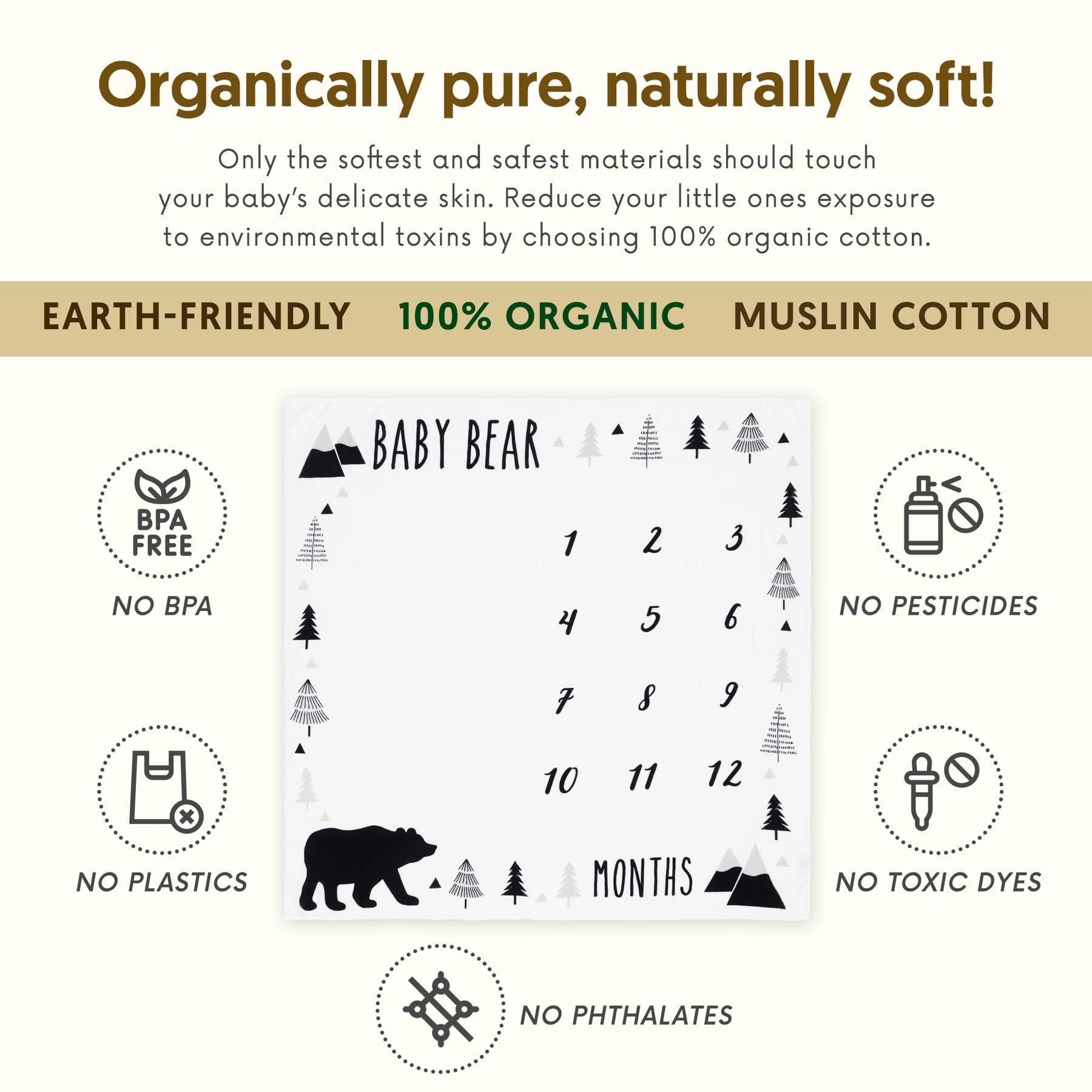 High-contrast woodland bear design on Pondering Pine blanket