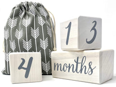 Pondering Pine milestone blocks in natural white stain, perfect newborn photos and monthly milestones.