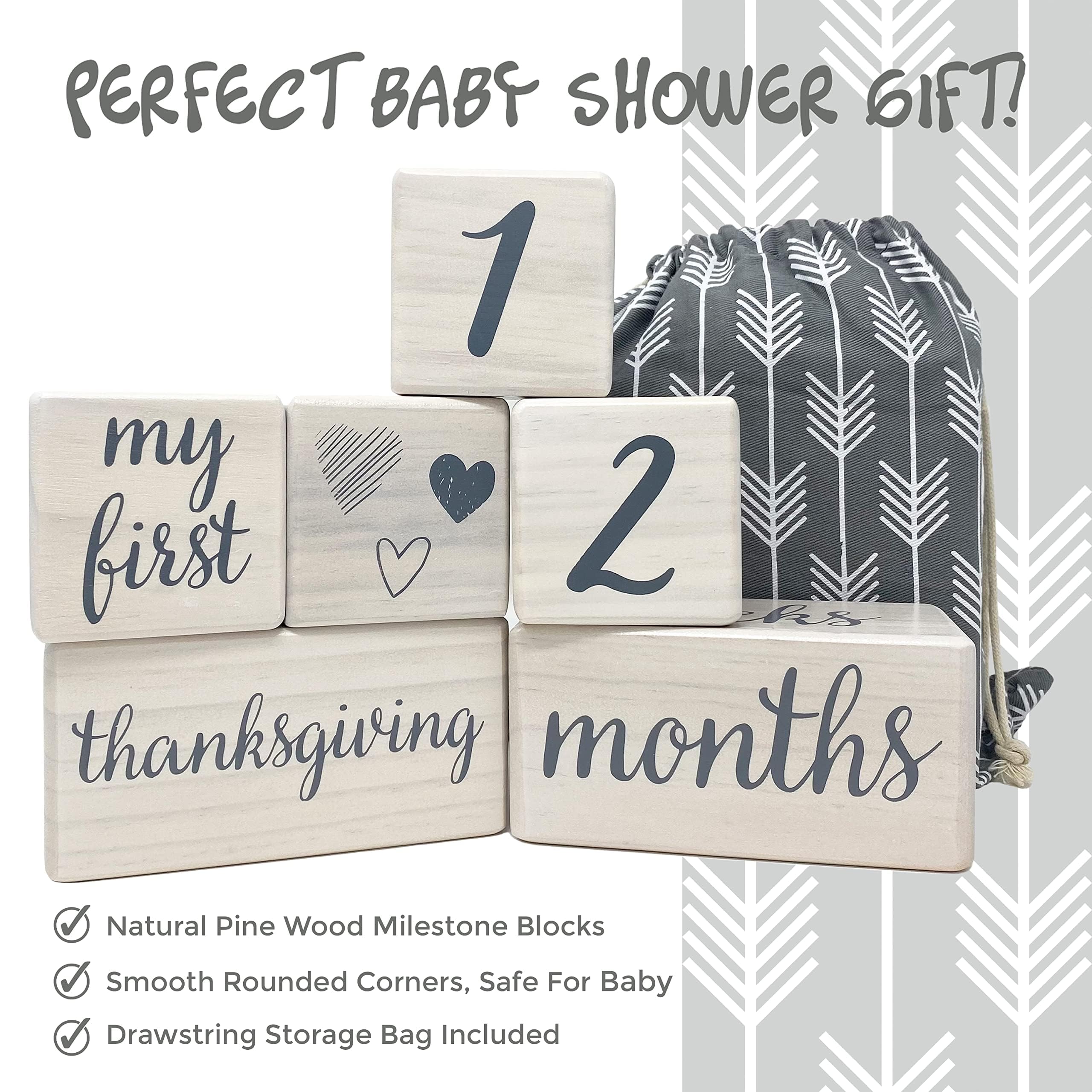 Pondering Pine milestone blocks neutral design: blends with any nursery theme for photos.