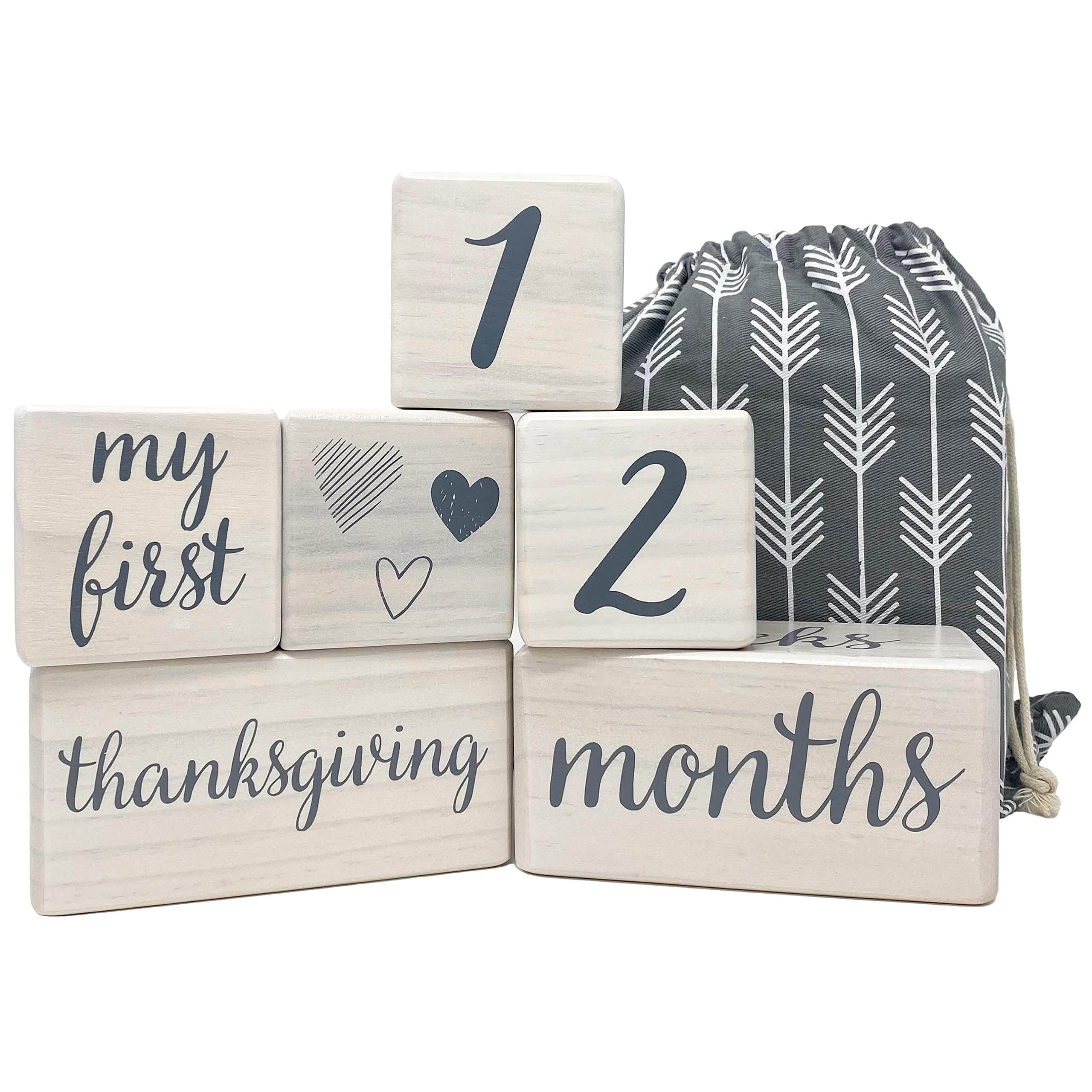 Pondering Pine milestone blocks newborn week: capture precious first days with a safe, neutral design.