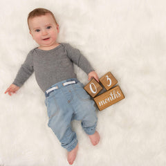 Pondering Pine month milestone blocks showcase monthly progress in wholesome, flexible displays.