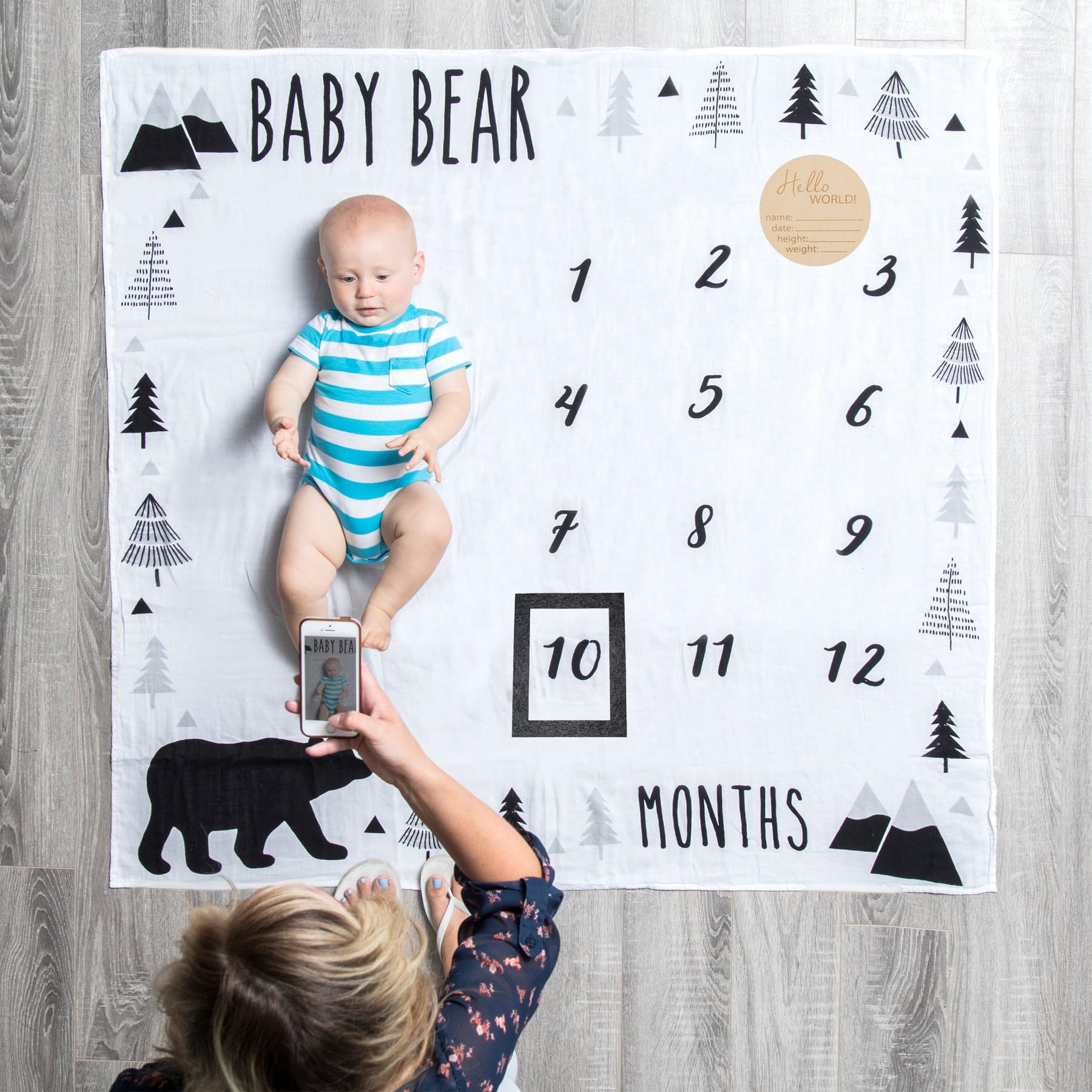 Organic cotton milestone blanket by Pondering Pine