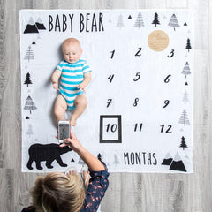 Organic cotton milestone blanket by Pondering Pine