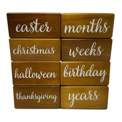 Pondering Pine year milestone blocks help build a first-year memory album.