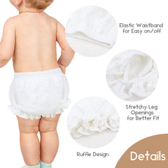 Poocen toddler bloomers white ruffled back, breathable fabric ideal for all-day wear.