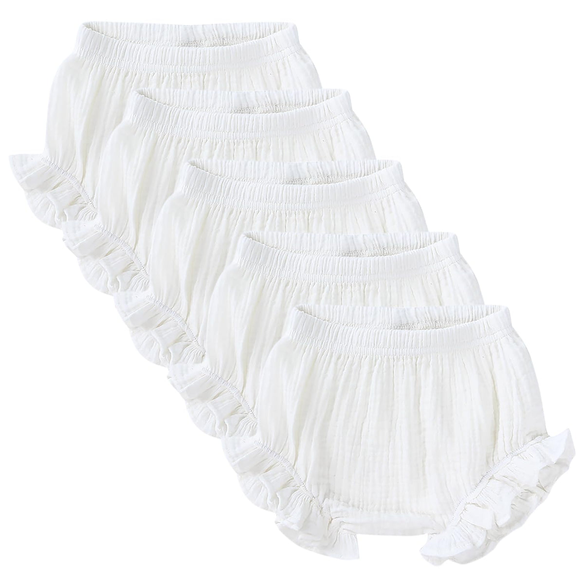 Poocen toddler bloomers white ruffled front, soft cotton linen for gentle skin.