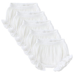 Poocen toddler bloomers white ruffled front, soft cotton linen for gentle skin.