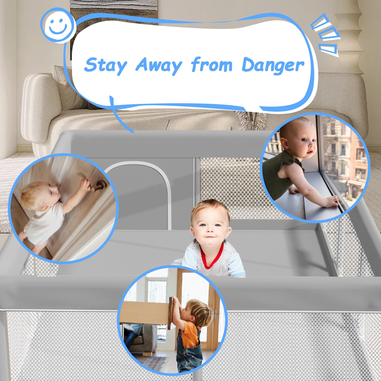 Poodee playyard features non-slip suction cups for stable setup.
