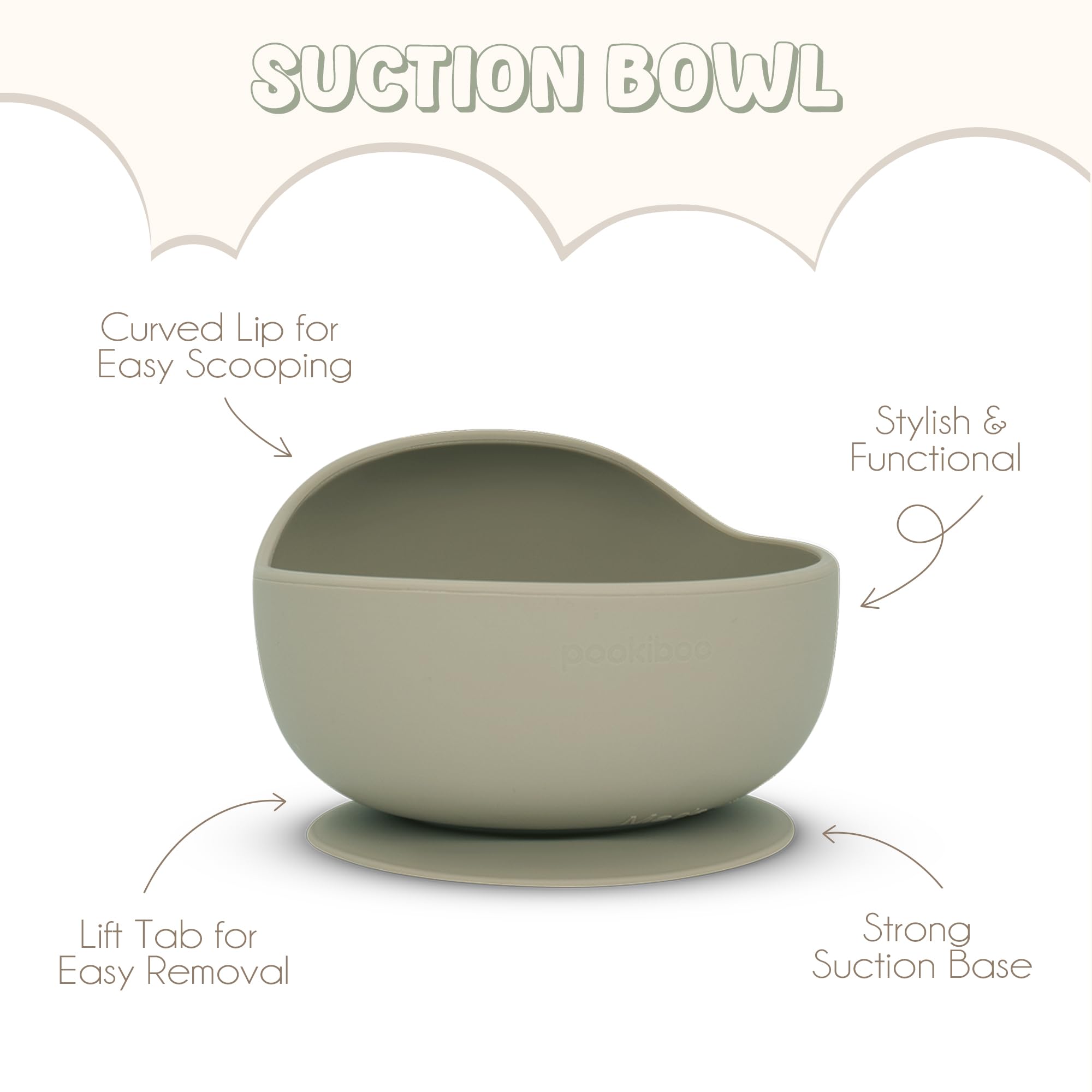Pookiboo Olive suction bowl stays steady during mealtime.