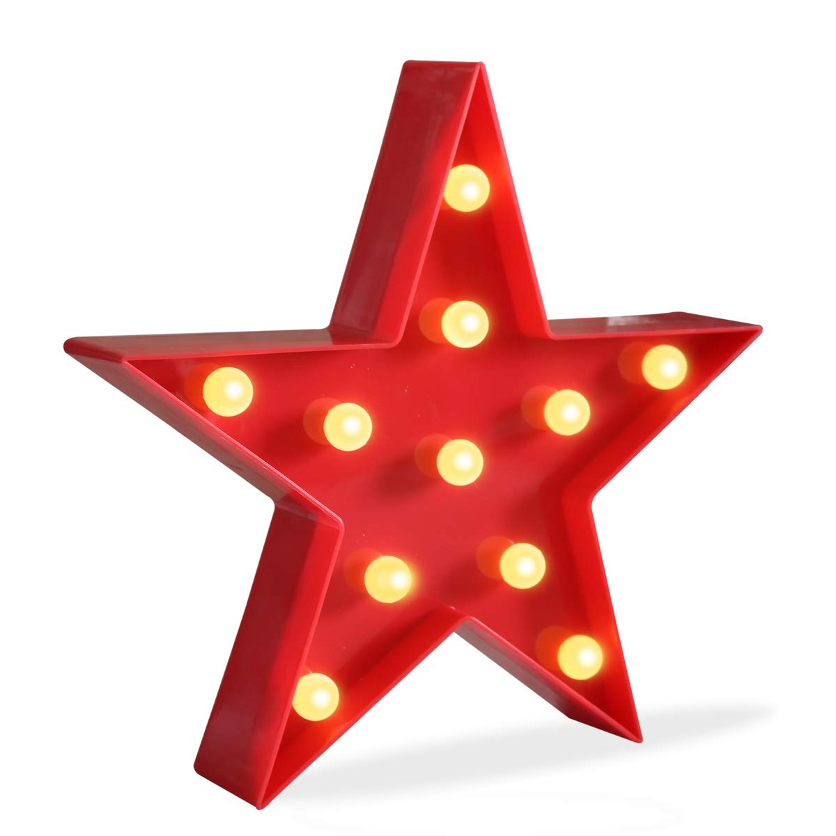 Pooqla marquee star sign red LED front view with warm glow for cozy rooms