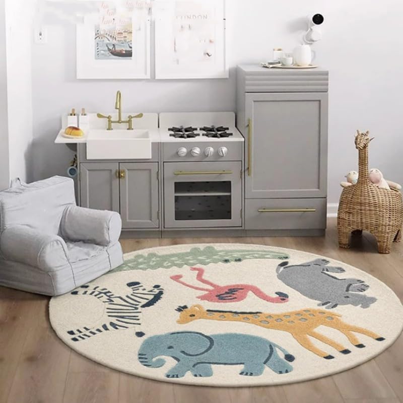 Poowe round rug close-up showing soft microfiber texture for kids' comfort
