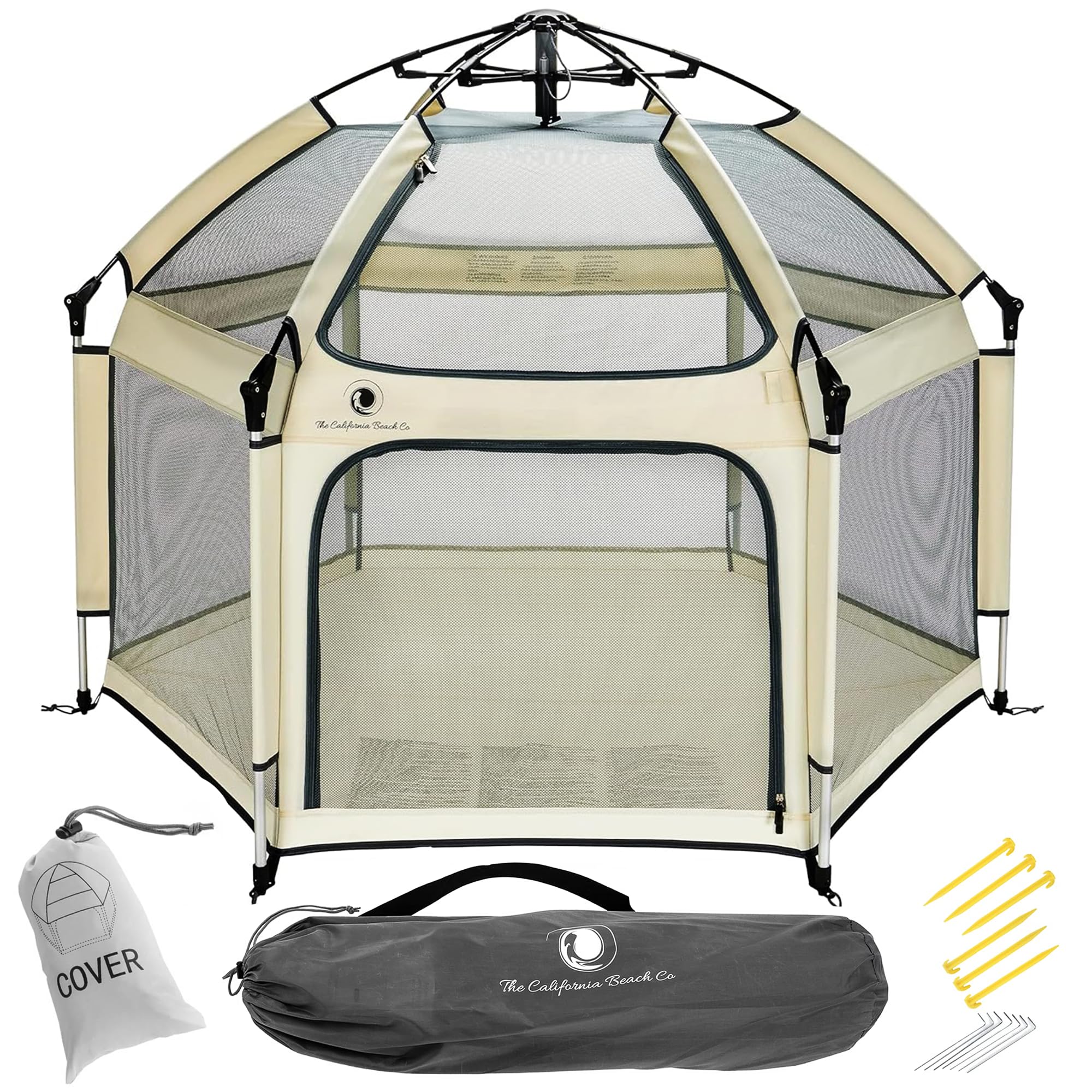POP 'N GO PLAYPEN with UV canopy shields from sun during outdoor play.