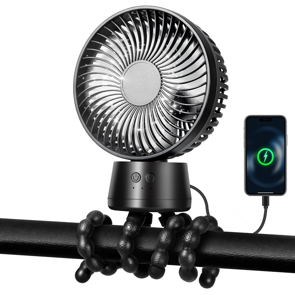 POPERFUN 50H portable stroller fan battery shows all-day power for outdoor use.