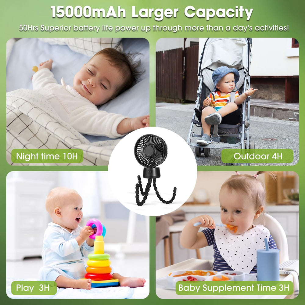 POPERFUN multi-use clip fan fits stroller, car seat, crib, and desk.