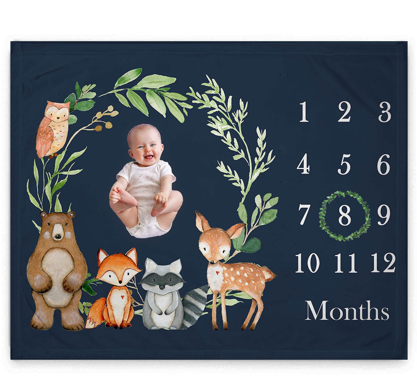 Popfavors Woodland Milestone Blanket 50x40 showcasing cozy fleece for photo growth charts.