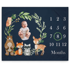 Popfavors Woodland Milestone Blanket 50x40 showcasing cozy fleece for photo growth charts.