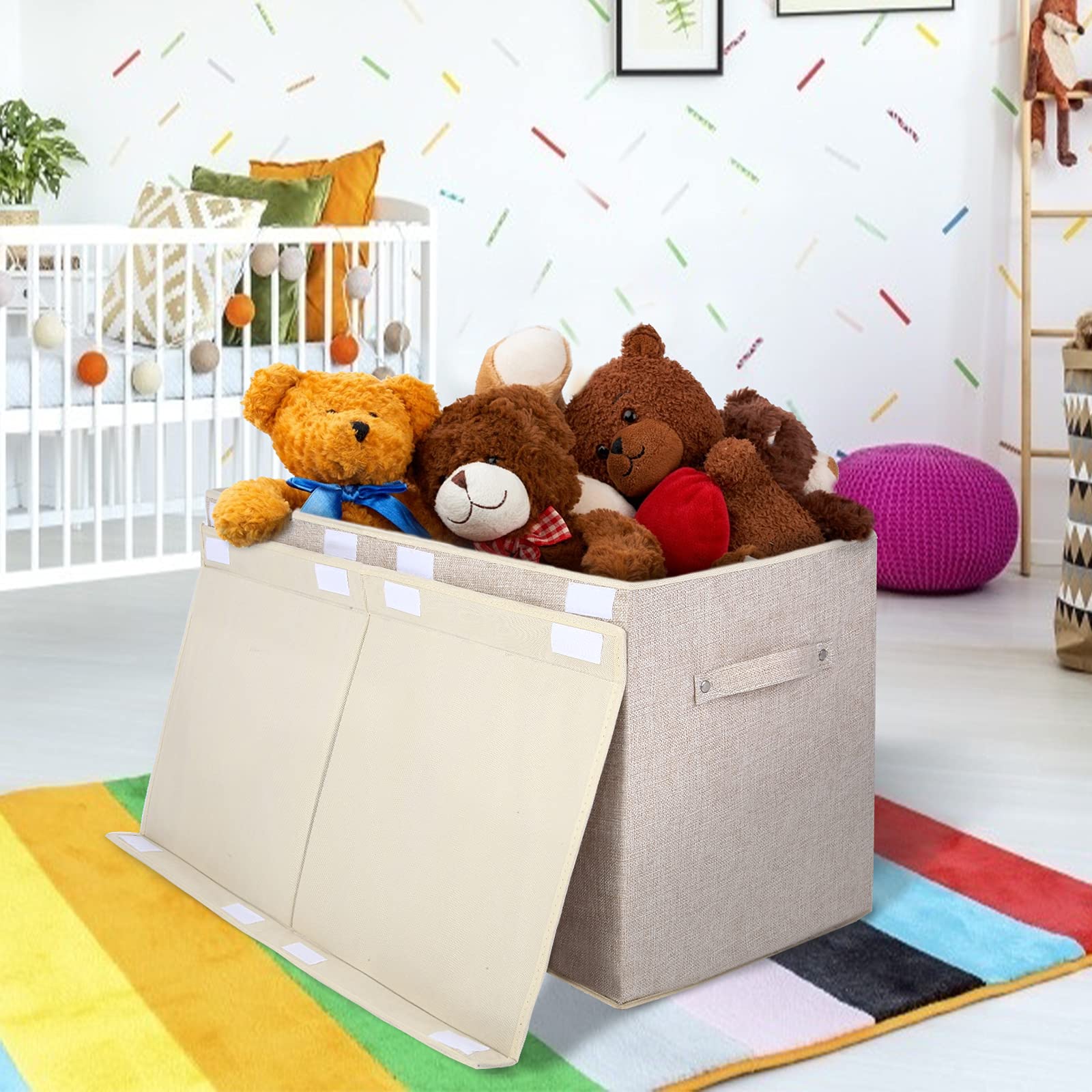 Popoly collapsible toy storage bin keeps playroom tidy and clutter-free.