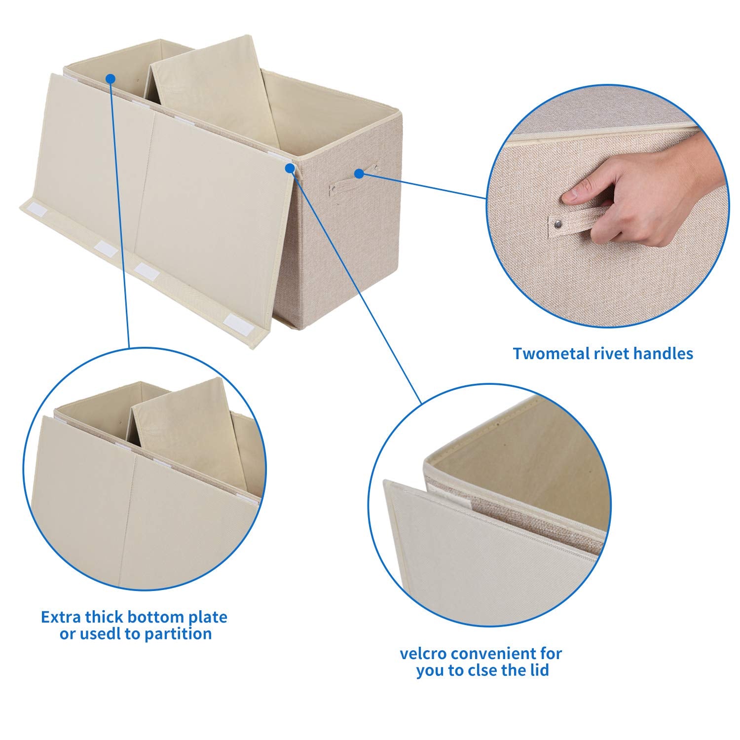 Popoly linen beige fabric toy chest provides sturdy storage for kids.