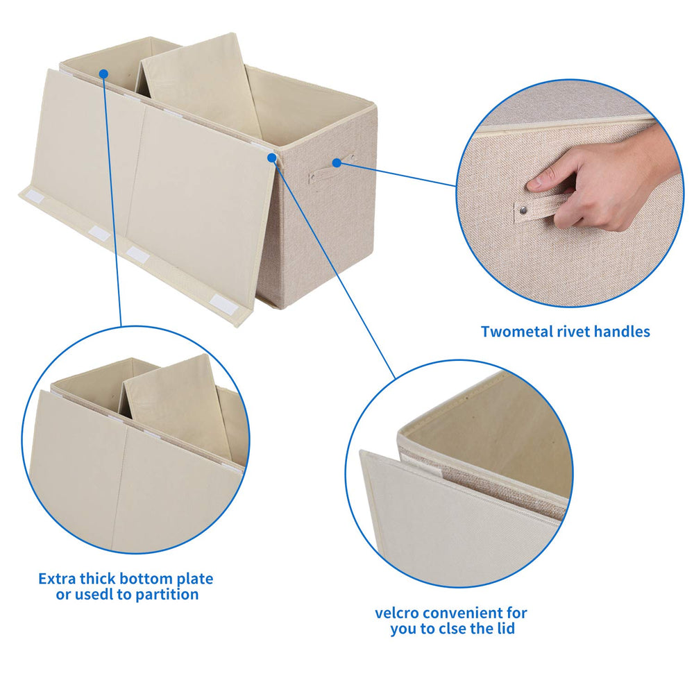 Popoly linen beige fabric toy chest provides sturdy storage for kids.