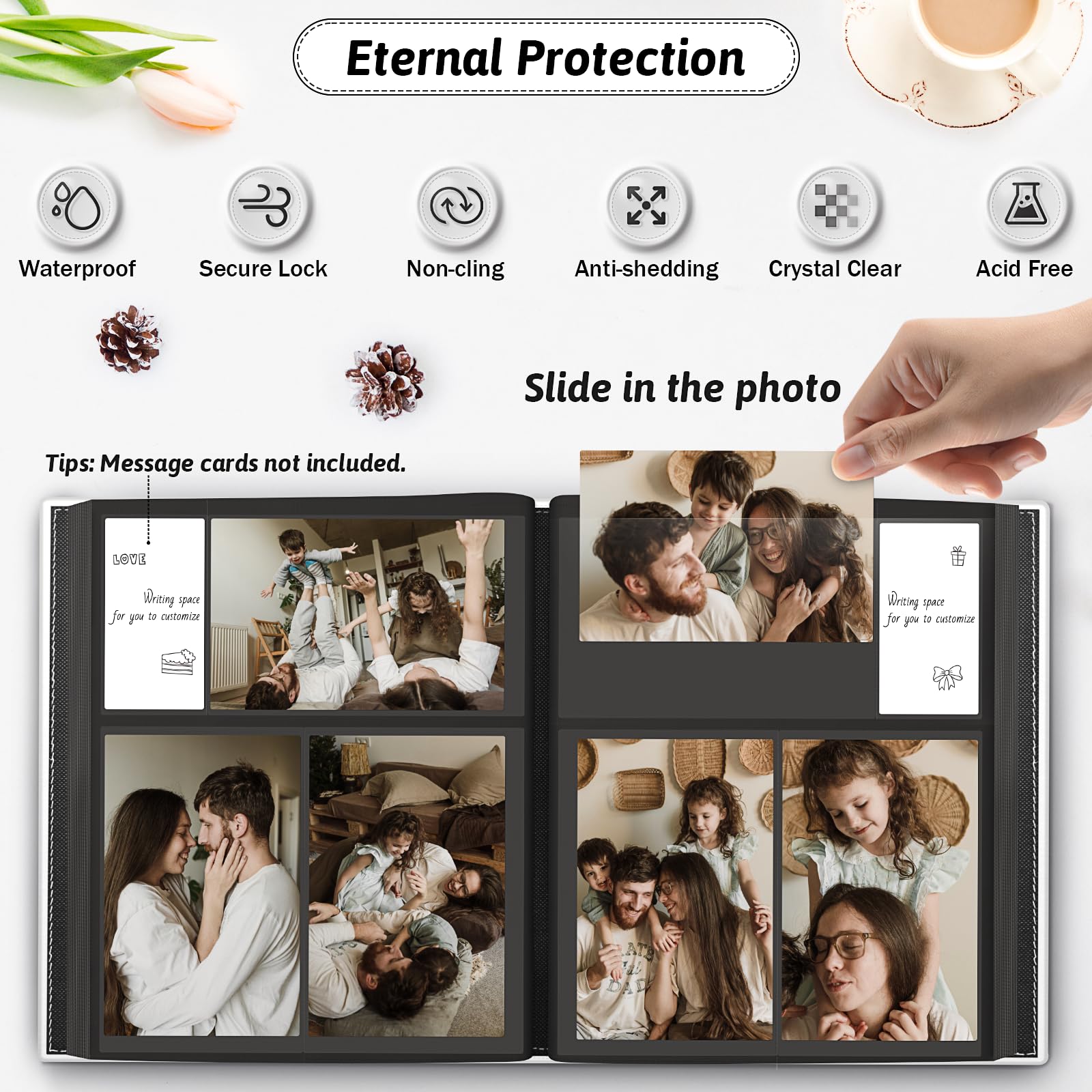 Popotop photo album features 50 pages and 100 pockets for a wide memory collection.