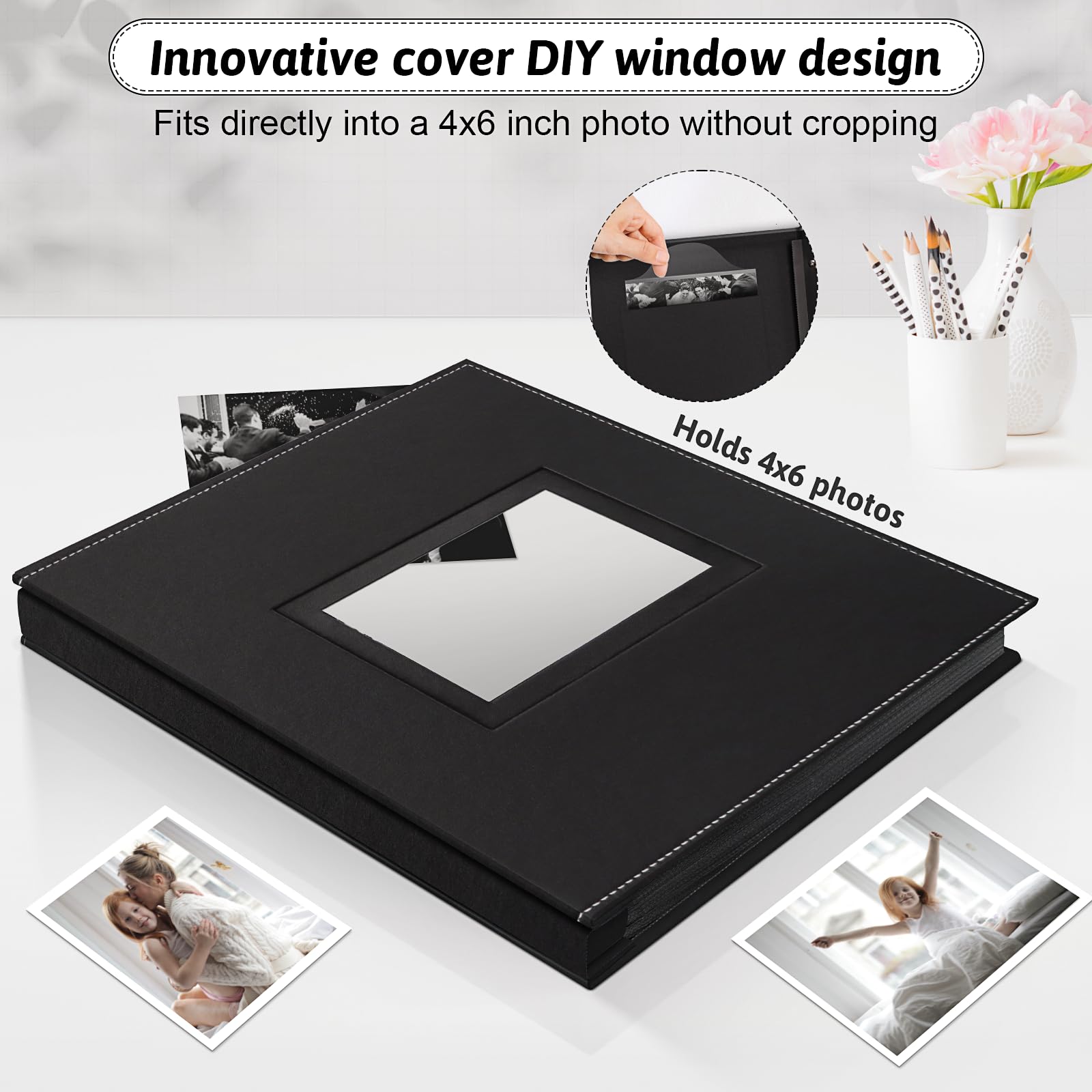 Popotop album interior showing 800 pockets for organized photos and photocards.