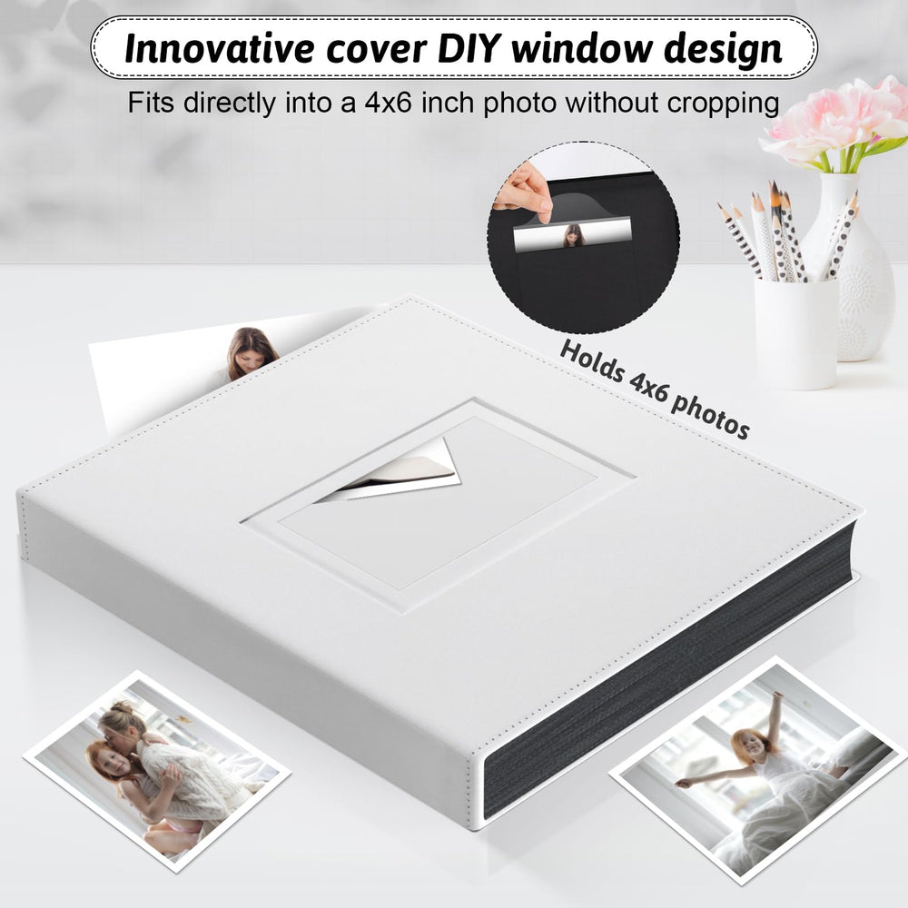 Popotop photo album shows a double front window holding 4x6 photos securely.