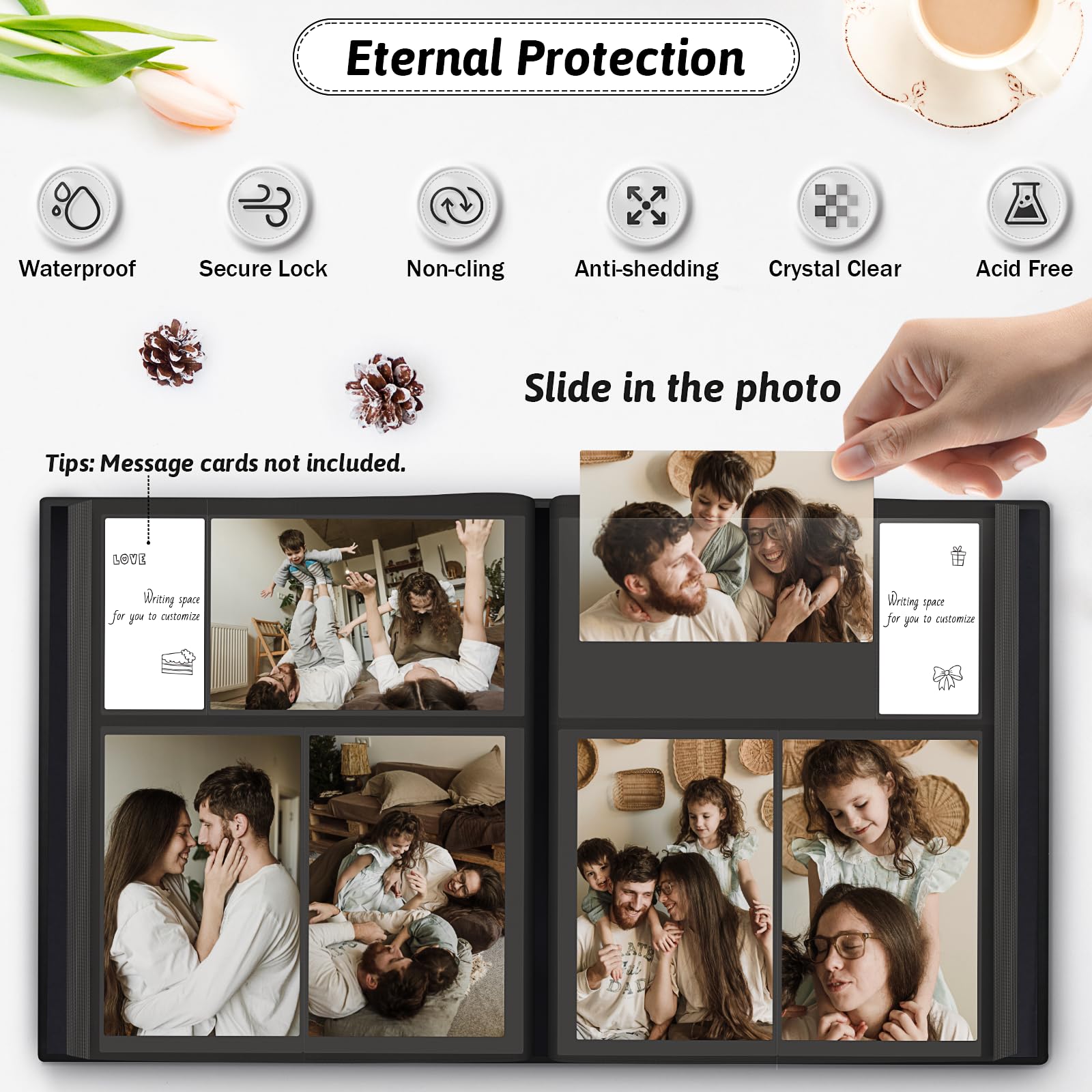 Popotop inner pages with 100 pockets neatly organize photos.