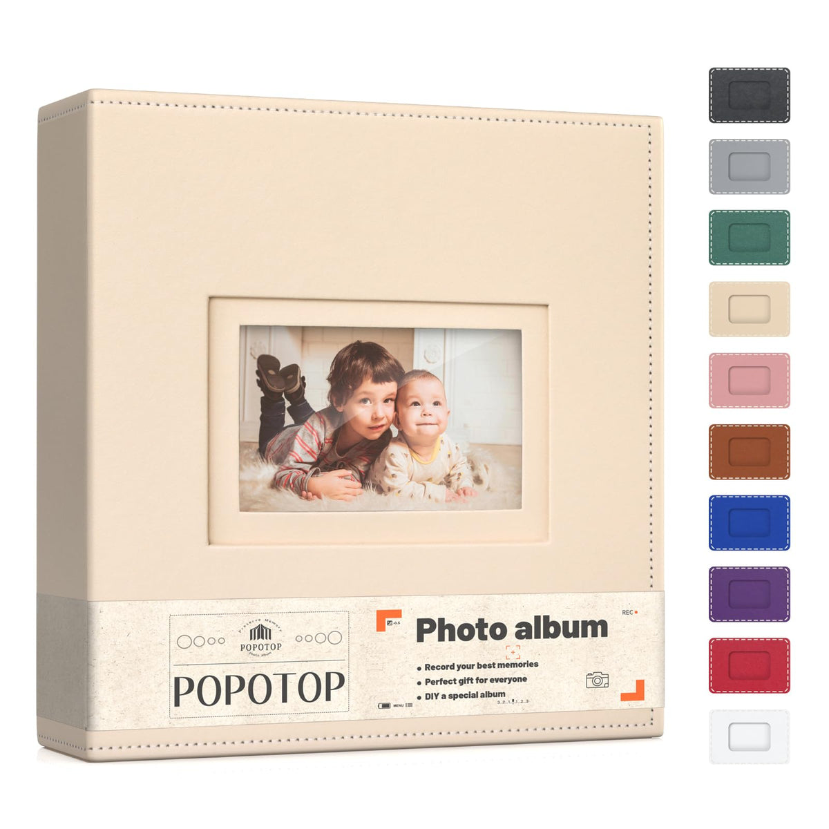 Popotop photo album leather cover close-up showing durable photo protection
