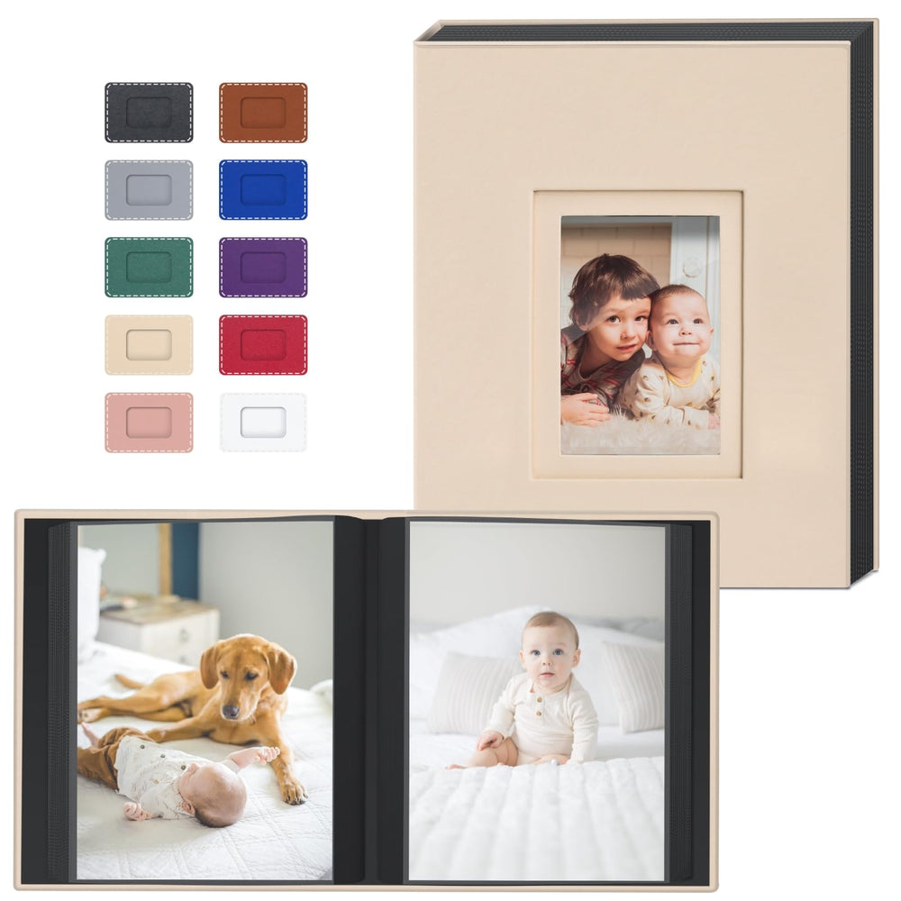 Popotop photo album with leather hardcover and double window highlights memories.