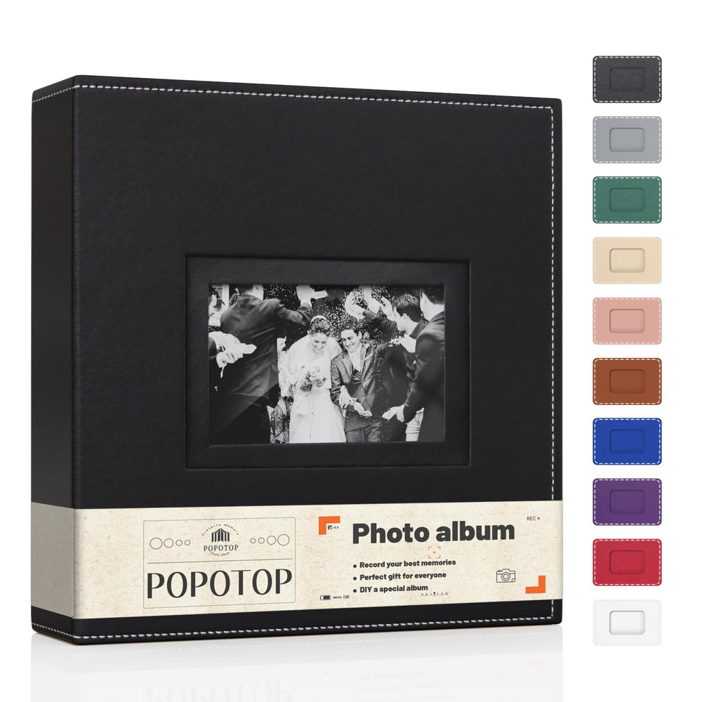 Popotop photo album with leather hardcover, front view highlighting durable keepsake storage.