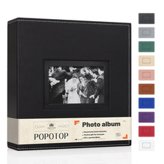 Popotop photo album with leather hardcover, front view highlighting durable keepsake storage.