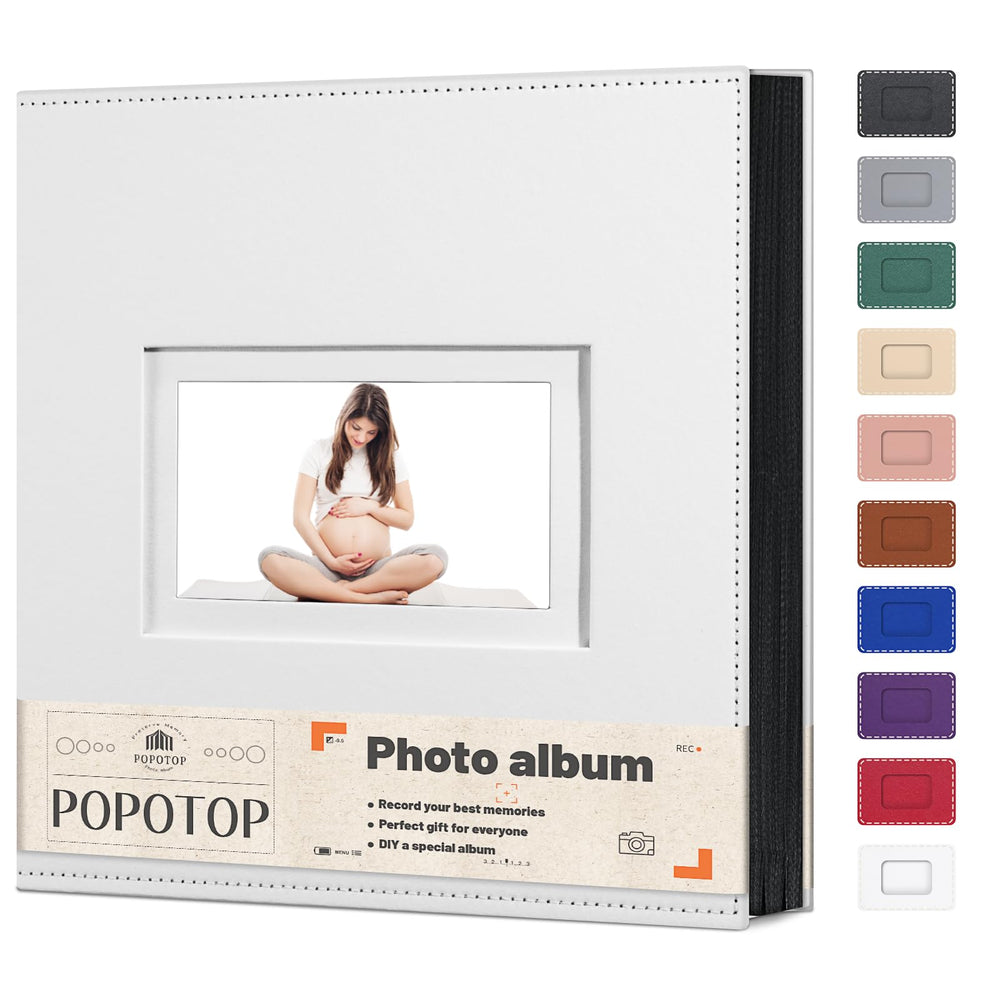 Popotop photo album with leather hardcover offers durable, premium photo storage.