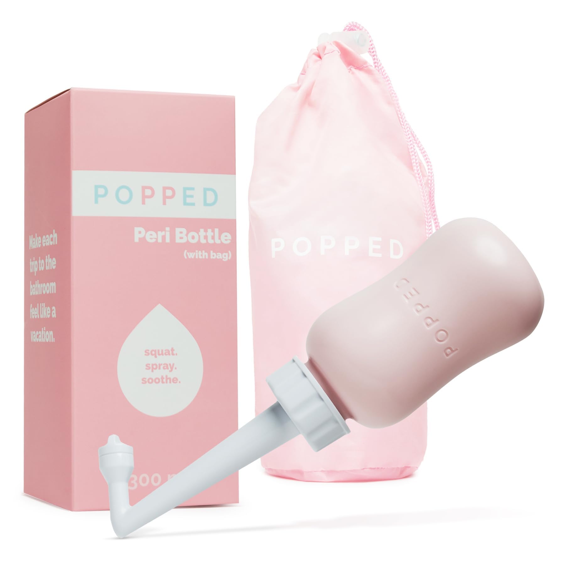 POPPED Peri bottle with upside-down design for easy postpartum cleansing