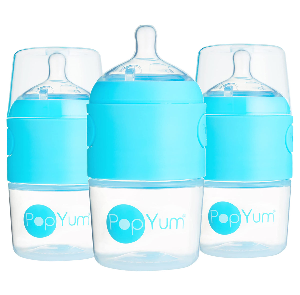 PopYum 5oz blue bottle with anti-colic design for comfortable feeding