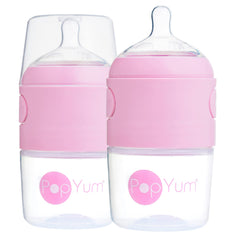 PopYum pink 5oz bottle shows anti-colic design for calmer feeds