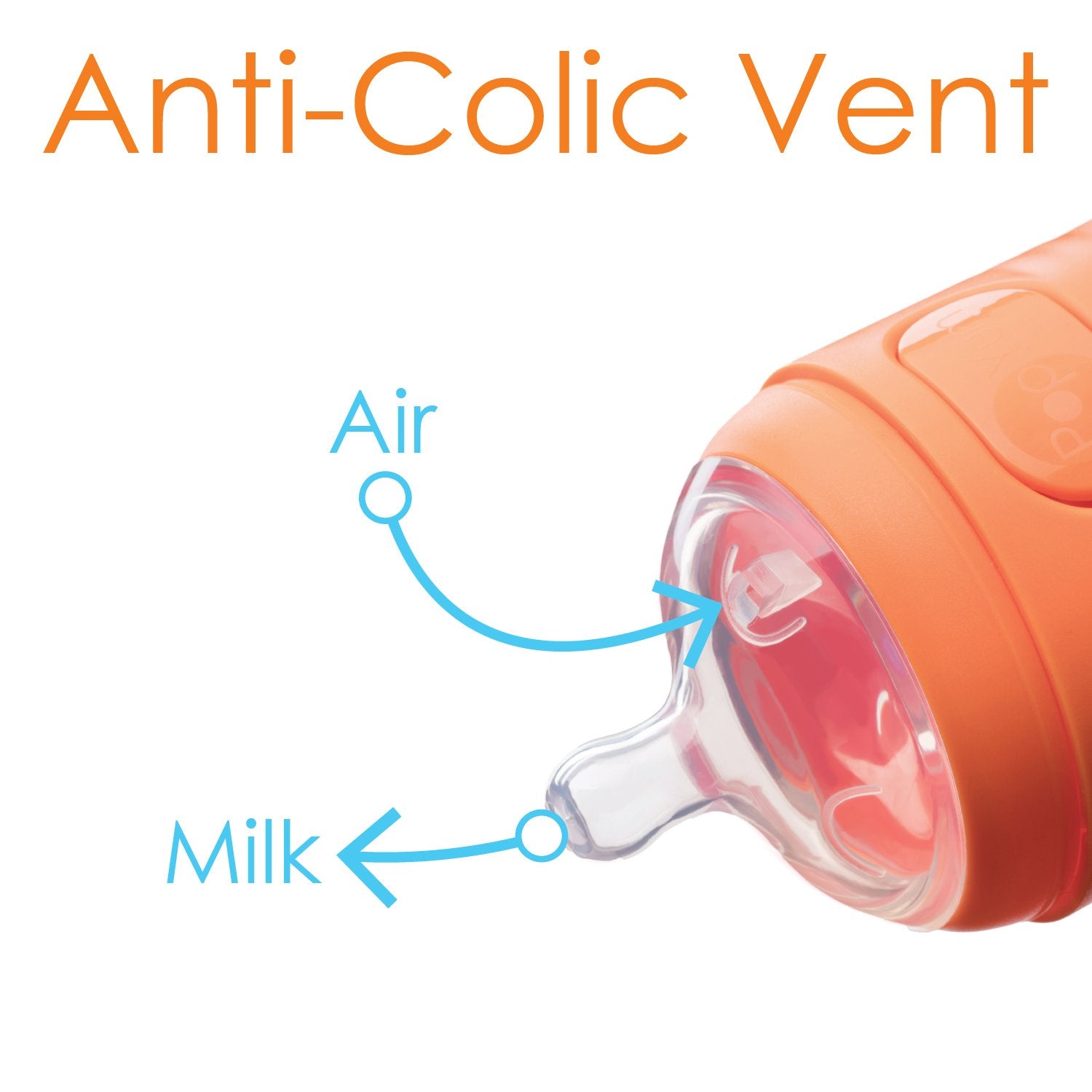 PopYum anti-colic vent reduces air intake during feeds for comfort.