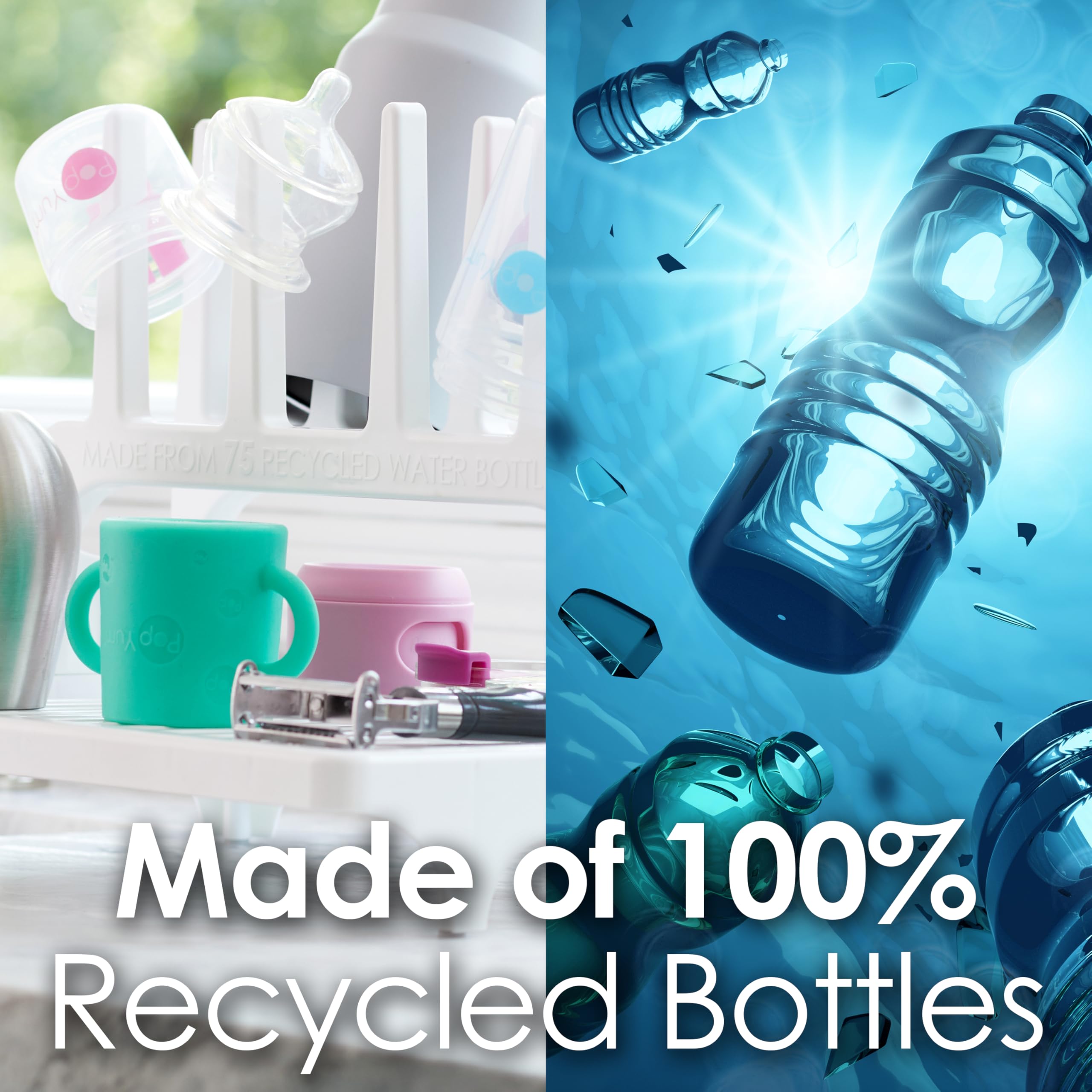 PopYum nine-arm drying arms fit bottles and cups without crowding.