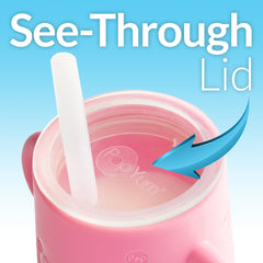 PopYum training cup with clear lid for quick empty checks.