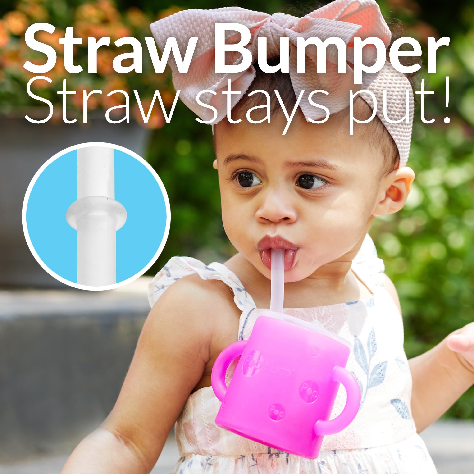 PopYum tip-resistant base reduces spills during meals.