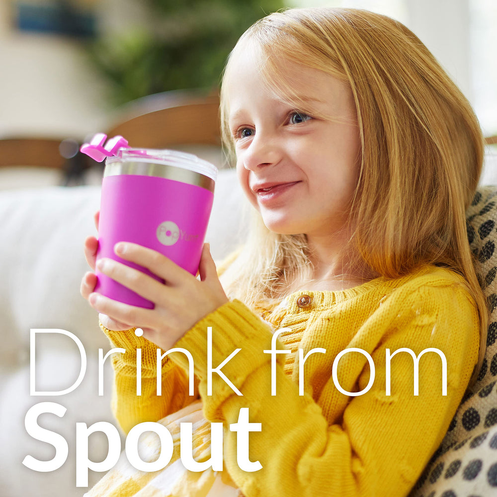 PopYum two-pack cups stacked with lids showcasing space-saving design for families on the go.