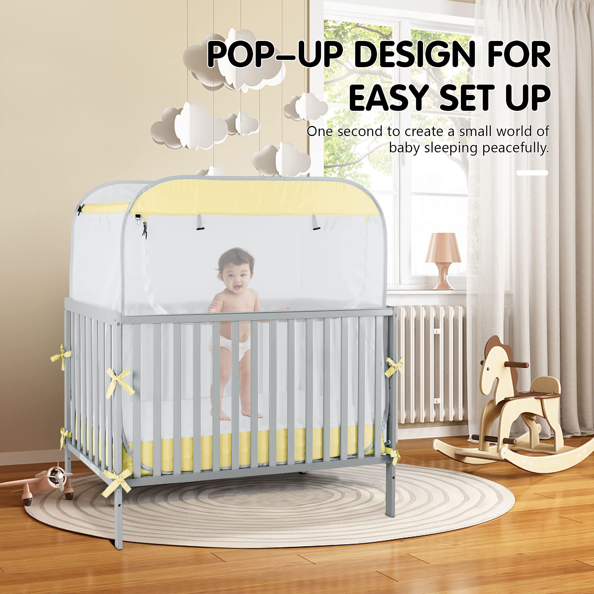Porayhut large-space crib net provides roomy play and nap area.