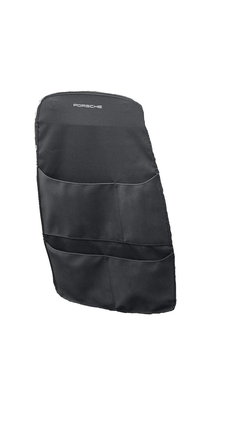 Porsche backseat protector with magnet clip attaching to seat edge for easy setup