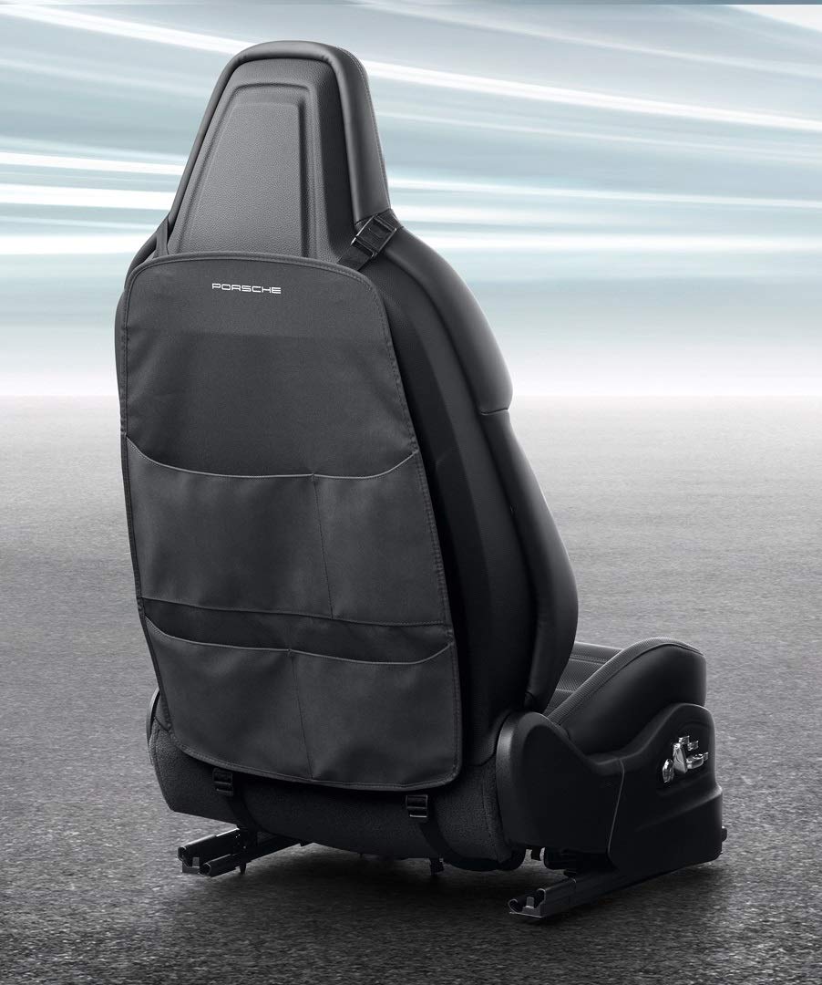 Porsche backseat protector showing four pockets for organized storage on trips