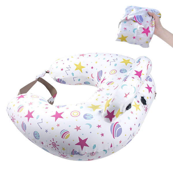 Portabuddy inflatable nursing pillow folded for travel convenience.